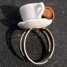 Anello "Coffee and croissant" in fimo/ToDo, regolabile, no nichel, fatto a mano